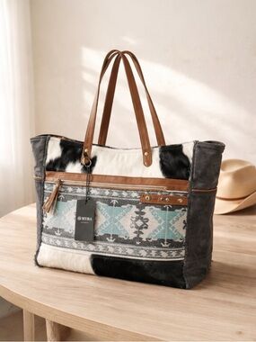 Myra Canvas Leather Weekender Bag XL Travel Duffel Carry-On Western Boho